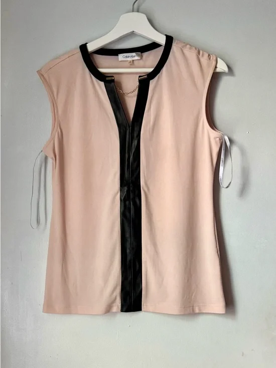 Calvin Klein Beige Camisole with Black Faux-Leather Center Trim - Picture 5 of 8